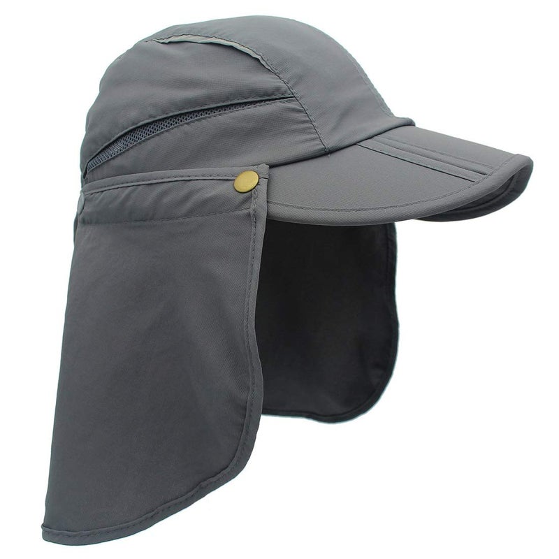 LLmoway Men Fishing Hat with Ear and Neck Flap Outdoor Sun Protection Cap with Foldable Bill Grey - Image 3